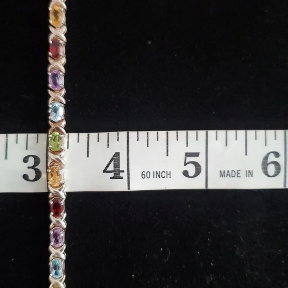 925 Sterling Silver Multi Gemstone Tennis Bracelet  Overtone Vintage - Picture 15 of 15